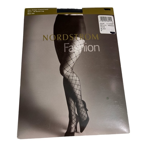 Nordstrom Accessories - Nordstrom Fashion Vintage Faux Stringer Control Pantyhose Sheer Toe Black Size B